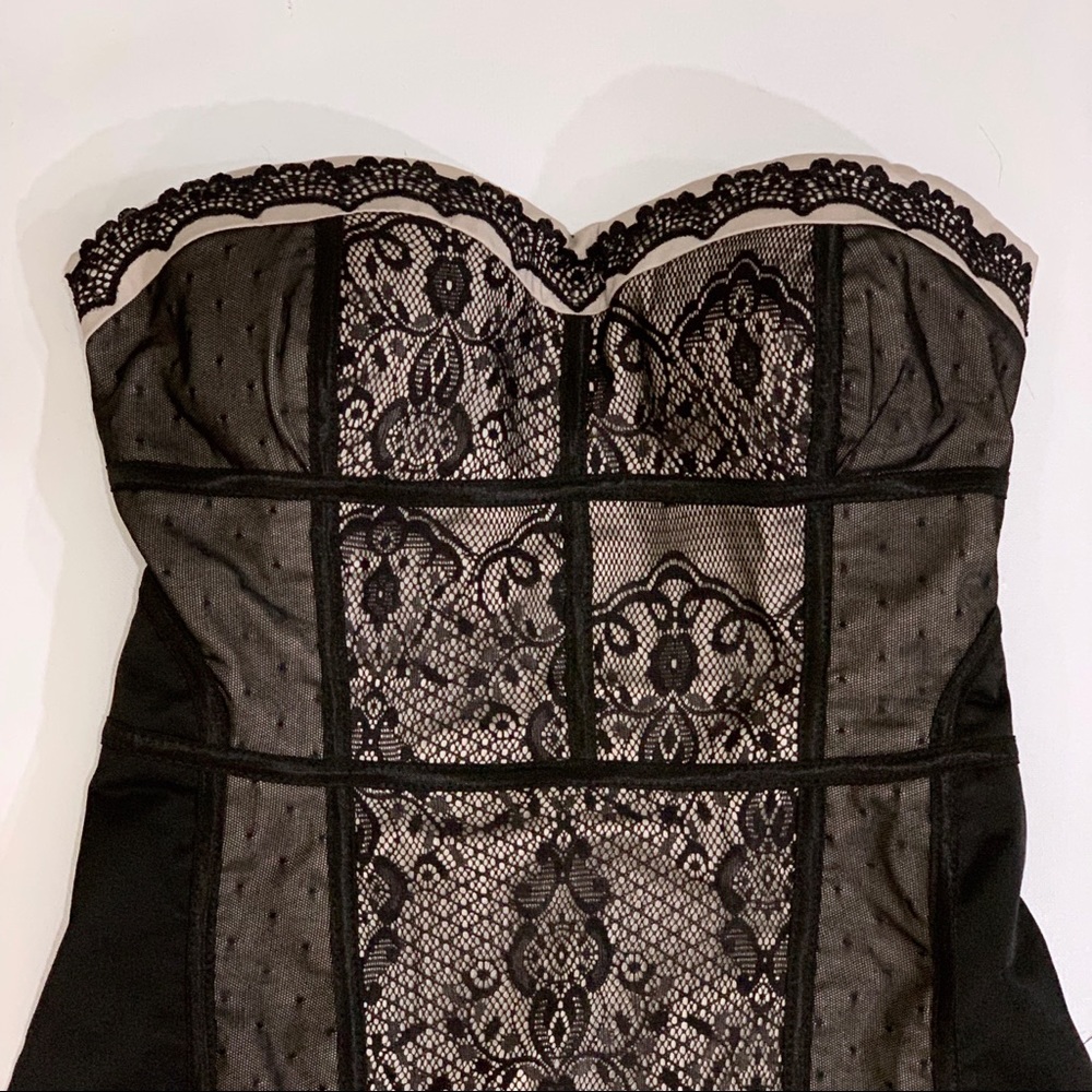 Costa Blanca Black & Ivory Lace Strapless Dress - Picture 2 of 8